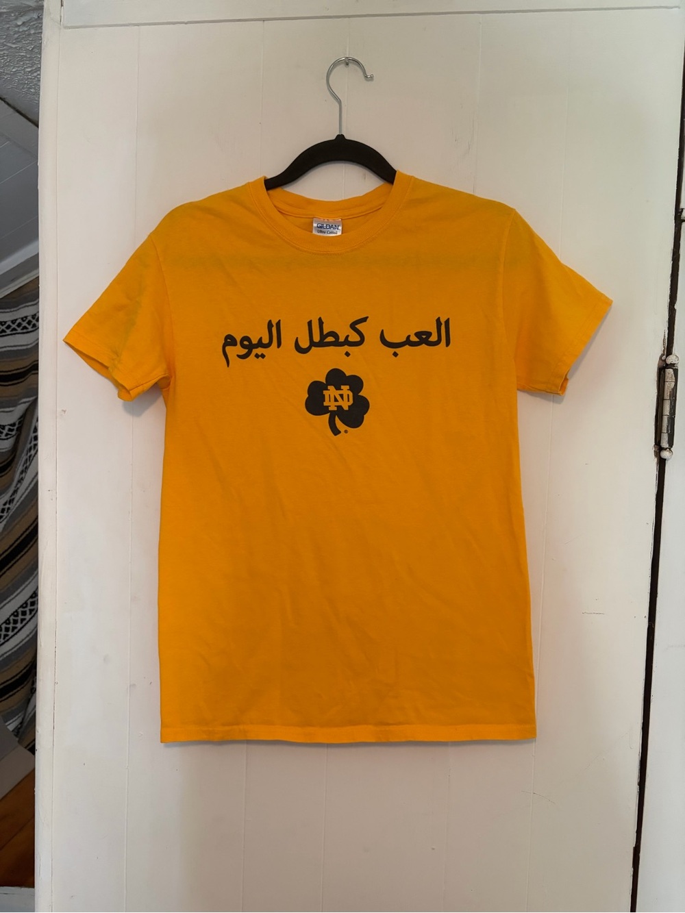 Notre Dame Yellow Graphic T-Shirt with Arabic Script